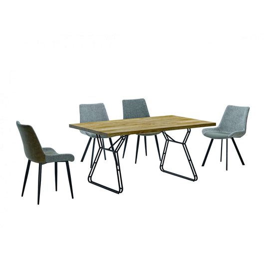 Alt Tag: Evora Dining Table – Oak Effect & Black Metal Base (Seats 4) with oak-effect top and black metal legs in modern dining set