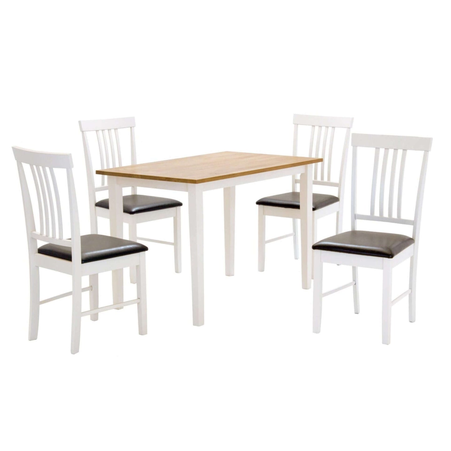 Alt Tag: Velar Medium Dining Set – White & Oak Finish (Seats 4) white and oak dining table with 4 white upholstered chairs