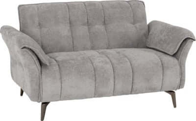 Alt Tag: 2 Seater Sofa - Farah Collection grey fabric two-seater sofa with padded armrests and tufted backrest