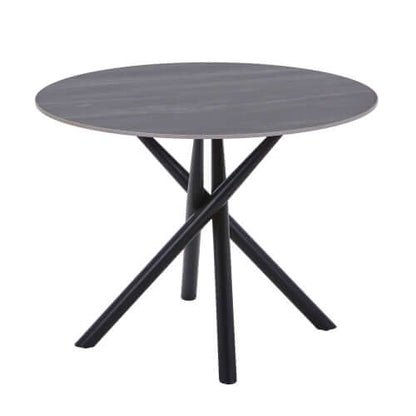 Alt Tag: Tuscan Dining Table round grey granite effect dining table with black metal legs