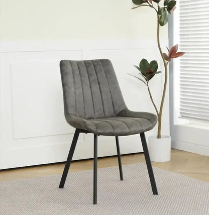 Alt Tag: Isla Dining Chairs - Upholstered grey fabric dining chair with padded seat, Scandinavian style, black metal legs