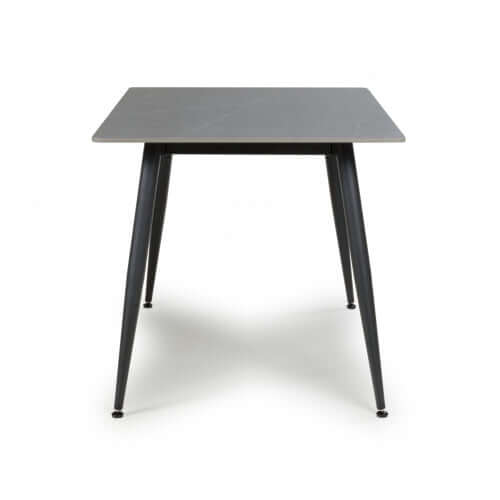 Alt Tag: Sapphire 1.2m Dining Table - Grey rectangular grey granite ceramic top with 4 black metal legs and adjustable feet