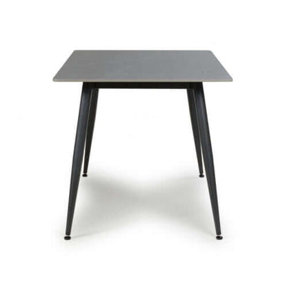 Alt Tag: Sapphire 1.2m Dining Table - Grey rectangular grey granite ceramic top with 4 black metal legs and adjustable feet