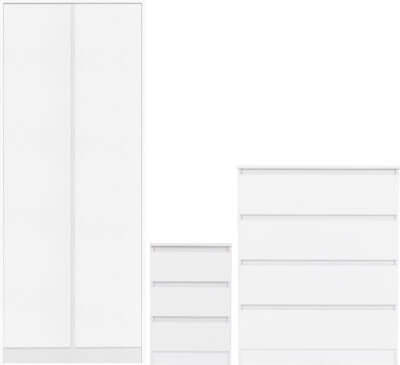 Alt Tag: The Clarkson Trio Bedroom Furniture set white wardrobe bedside and chest of drawers minimalist handless design