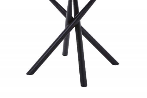 Alt Tag: Tuscan Dining Table White black powder-coated metal cross-frame legs detail