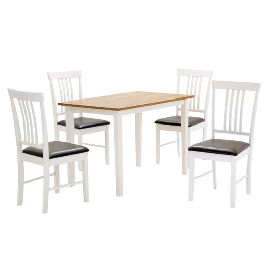 Alt Tag: Velar Medium Dining Set – White & Oak Finish (Seats 4) white and oak dining table with 4 white upholstered chairs