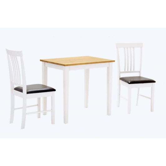 Alt Tag: Velar White Small Dining Set with 2 Chairs Oak & White small white table with oak top and 2 white chairs for compact spaces