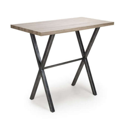 Alt Tag: Virage Breakfast Bar industrial bar table with antique pine effect rectangular top and black cross frame metal legs