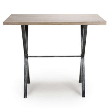 Alt Tag: Virage Breakfast Bar industrial bar table with antique pine effect rectangular top and black metal cross frame legs